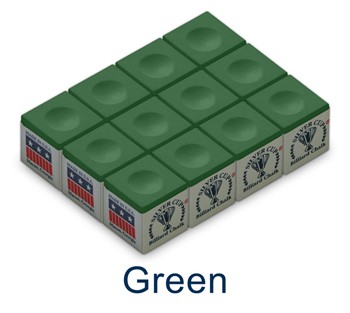 SILVER CUP BILLIARD CHALK CUBE “GREEN” Dozen Box